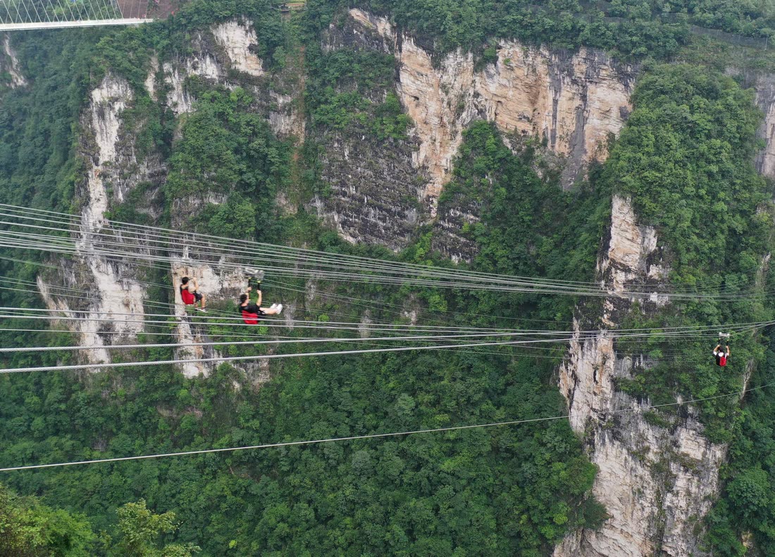 Long zipline span over a deep valley